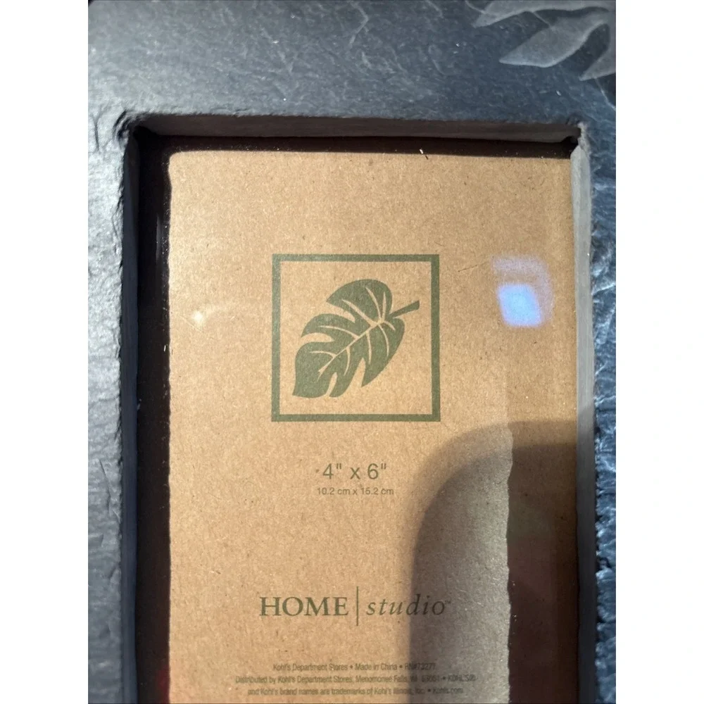 Rustic Photo Frame Set Of 2 Genuine Slate Stone 4x6 Tabletop Jungle Fossil Leaf